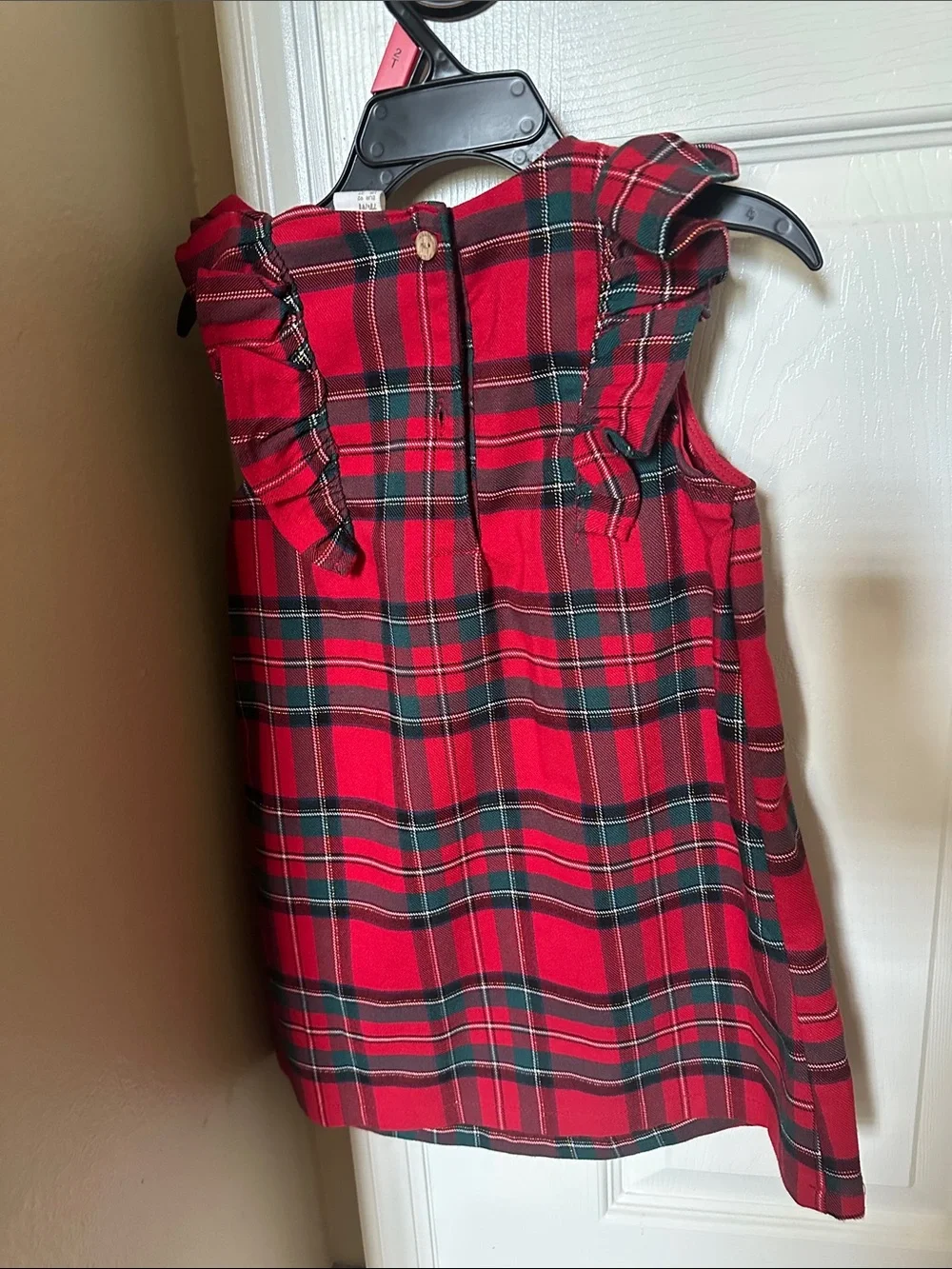 H&M Red Plaid Ruffle-Shoulder Kids Dress